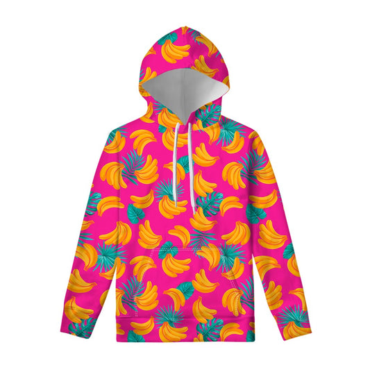 Pink Tropical Banana Pattern Print Pullover Hoodie