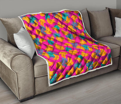 Pink Tropical Banana Pattern Print Quilt