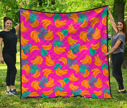 Pink Tropical Banana Pattern Print Quilt