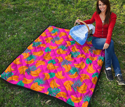 Pink Tropical Banana Pattern Print Quilt