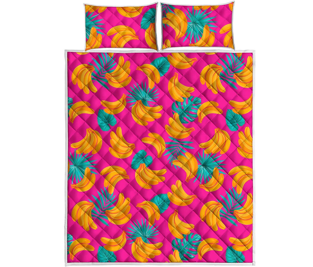 Pink Tropical Banana Pattern Print Quilt Bed Set