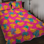 Pink Tropical Banana Pattern Print Quilt Bed Set