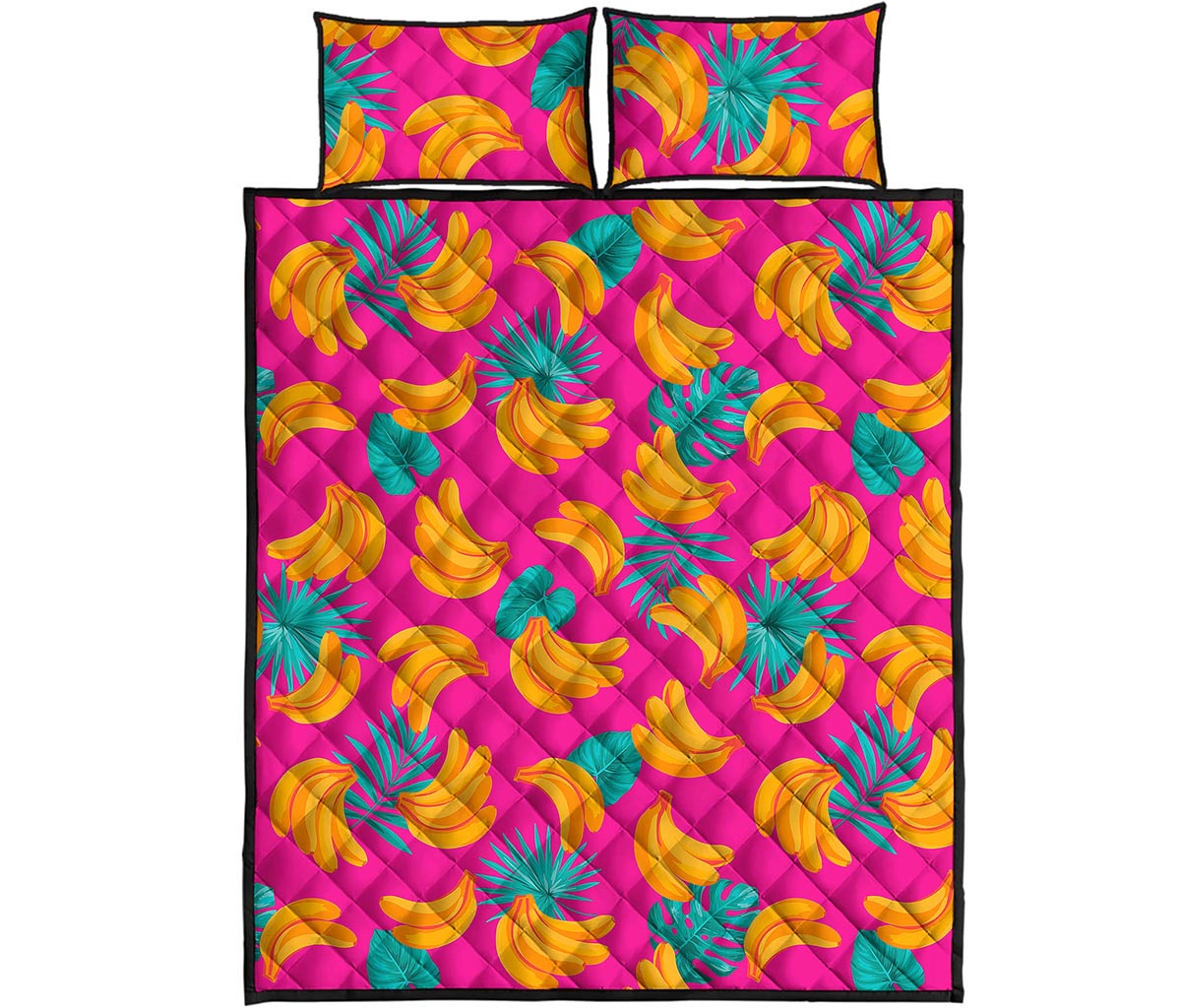 Pink Tropical Banana Pattern Print Quilt Bed Set