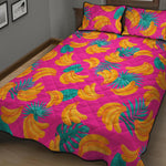 Pink Tropical Banana Pattern Print Quilt Bed Set