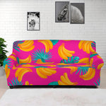 Pink Tropical Banana Pattern Print Sofa Cover