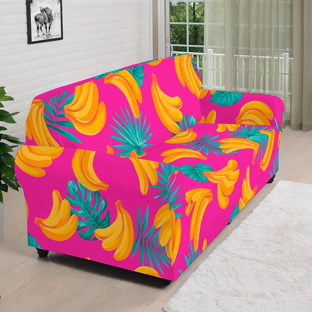 Pink Tropical Banana Pattern Print Sofa Cover