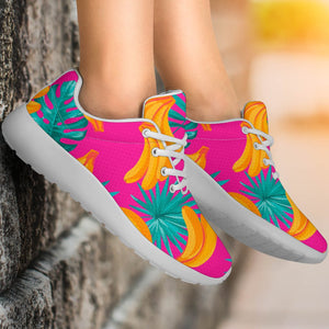 Pink Tropical Banana Pattern Print Sport Shoes GearFrost