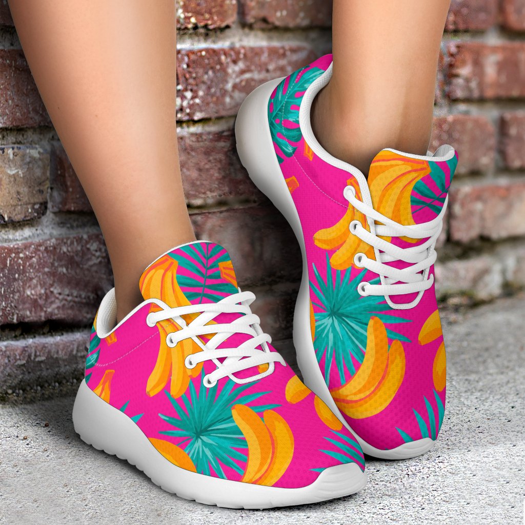 Pink Tropical Banana Pattern Print Sport Shoes GearFrost