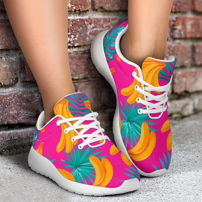 Pink Tropical Banana Pattern Print Sport Shoes GearFrost
