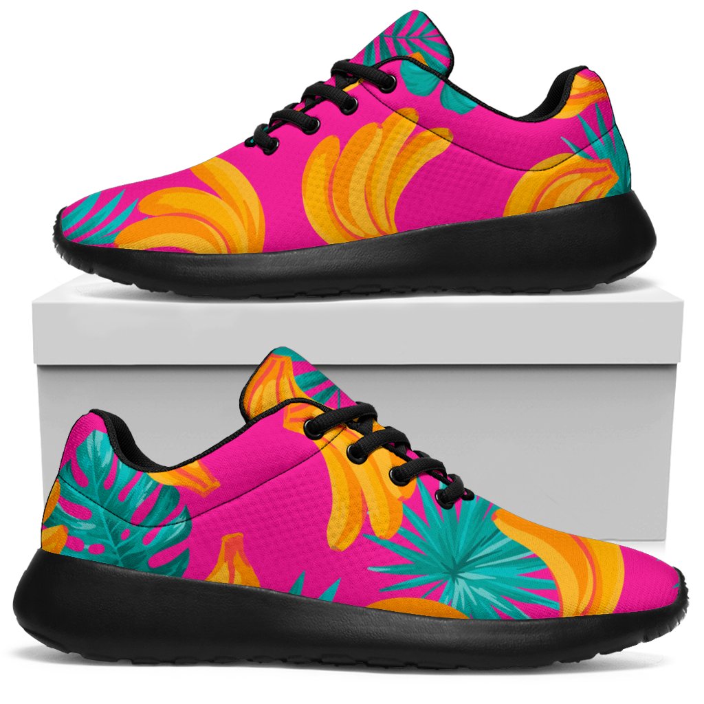 Pink Tropical Banana Pattern Print Sport Shoes GearFrost