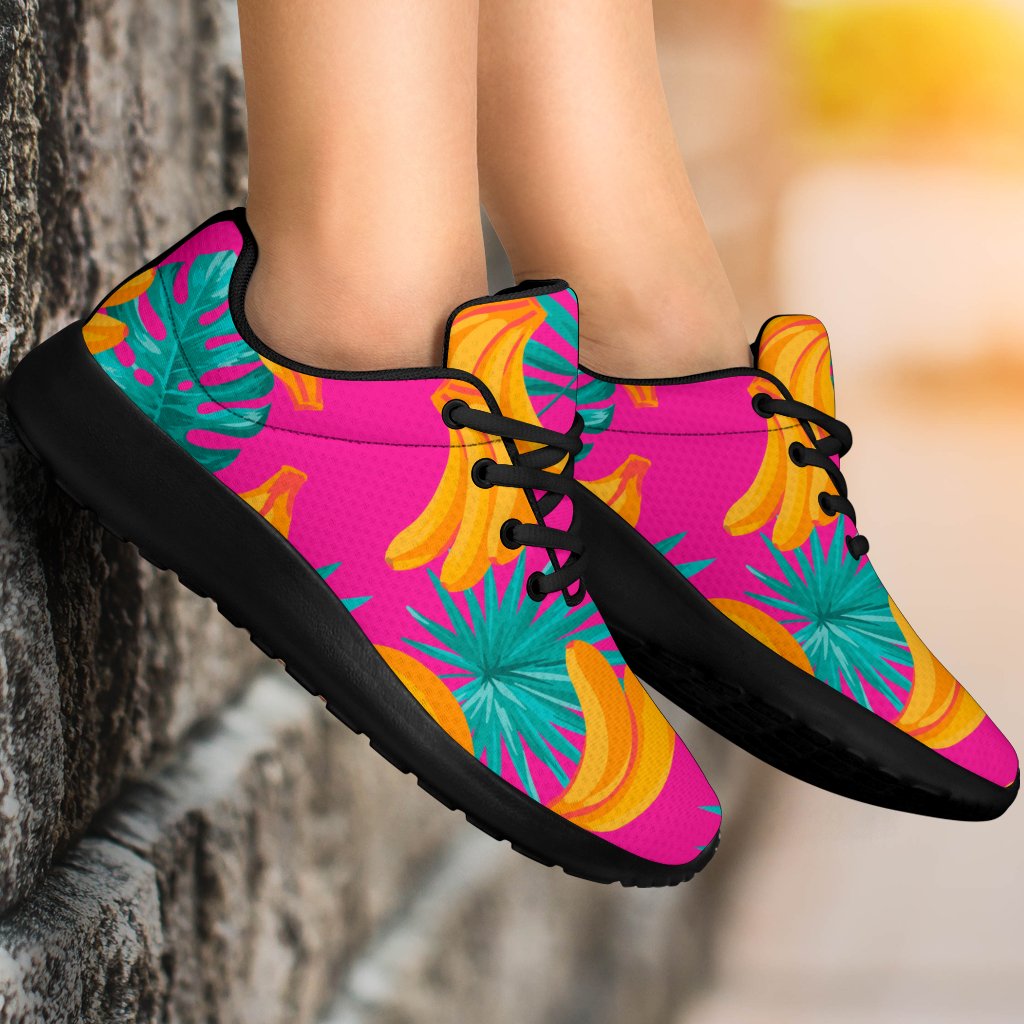 Pink Tropical Banana Pattern Print Sport Shoes GearFrost