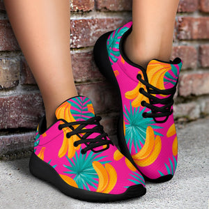 Pink Tropical Banana Pattern Print Sport Shoes GearFrost