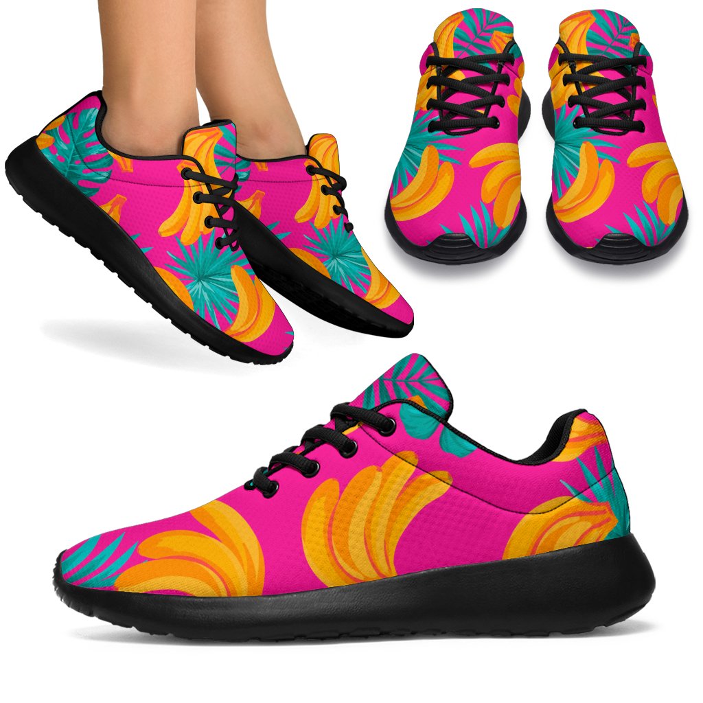 Pink Tropical Banana Pattern Print Sport Shoes GearFrost