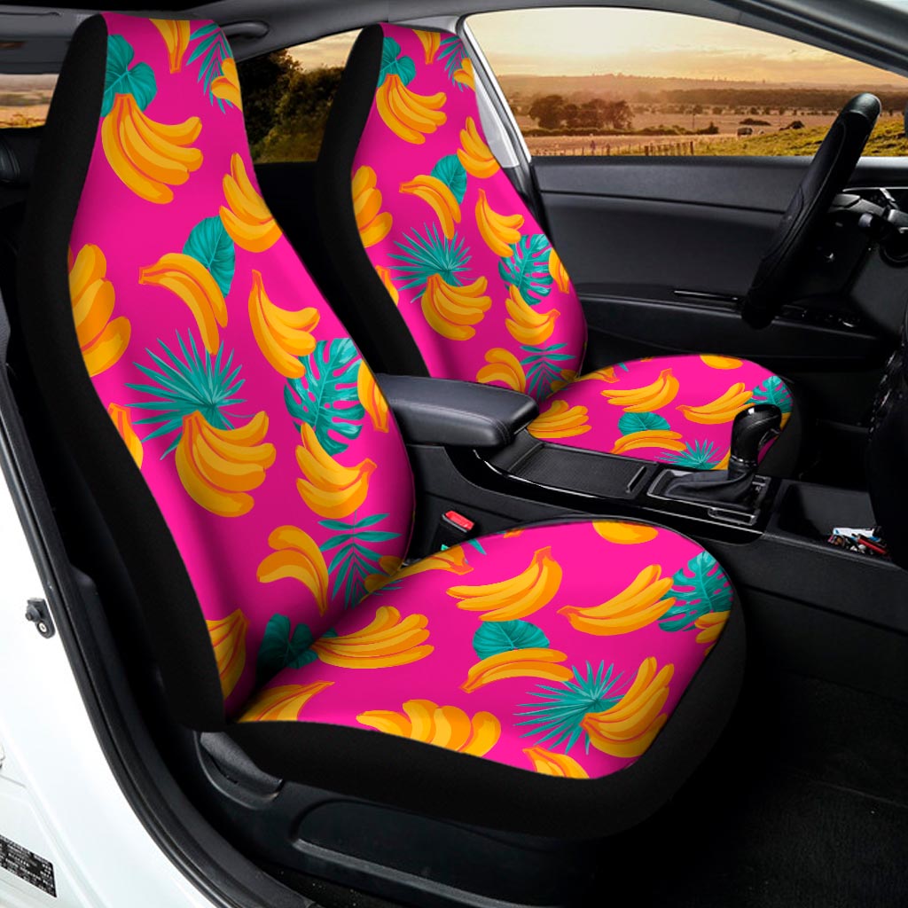 Pink Tropical Banana Pattern Print Universal Fit Car Seat Covers