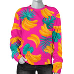 Pink Tropical Banana Pattern Print Women's Crewneck Sweatshirt GearFrost