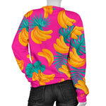 Pink Tropical Banana Pattern Print Women's Crewneck Sweatshirt GearFrost