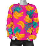 Pink Tropical Banana Pattern Print Women's Crewneck Sweatshirt GearFrost
