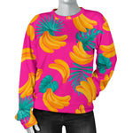 Pink Tropical Banana Pattern Print Women's Crewneck Sweatshirt GearFrost