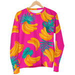 Pink Tropical Banana Pattern Print Women's Crewneck Sweatshirt GearFrost