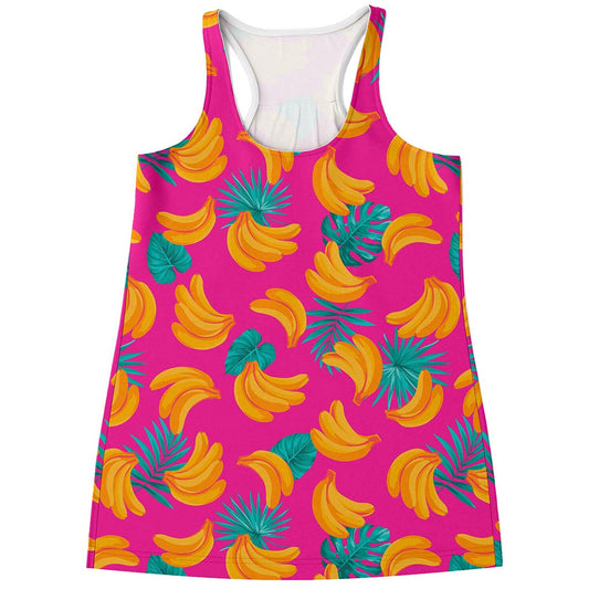 Pink Tropical Banana Pattern Print Women's Racerback Tank Top