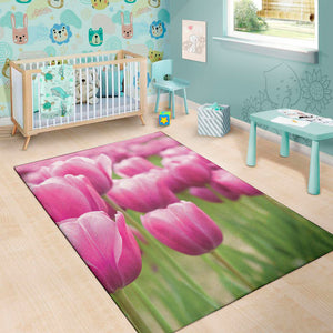 Pink Tulip Print Area Rug