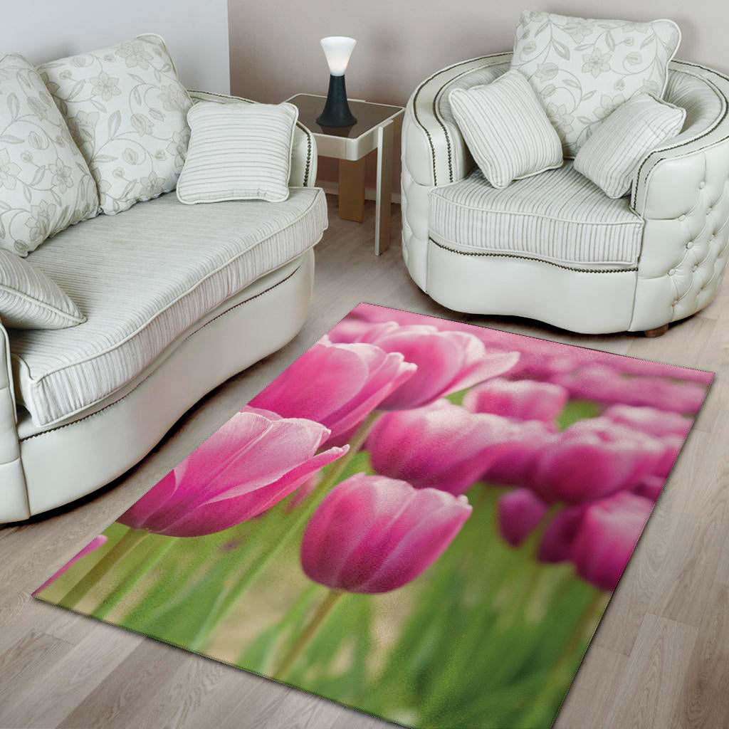 Pink Tulip Print Area Rug