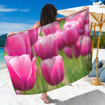 Pink Tulip Print Beach Sarong Wrap