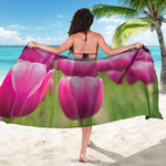Pink Tulip Print Beach Sarong Wrap