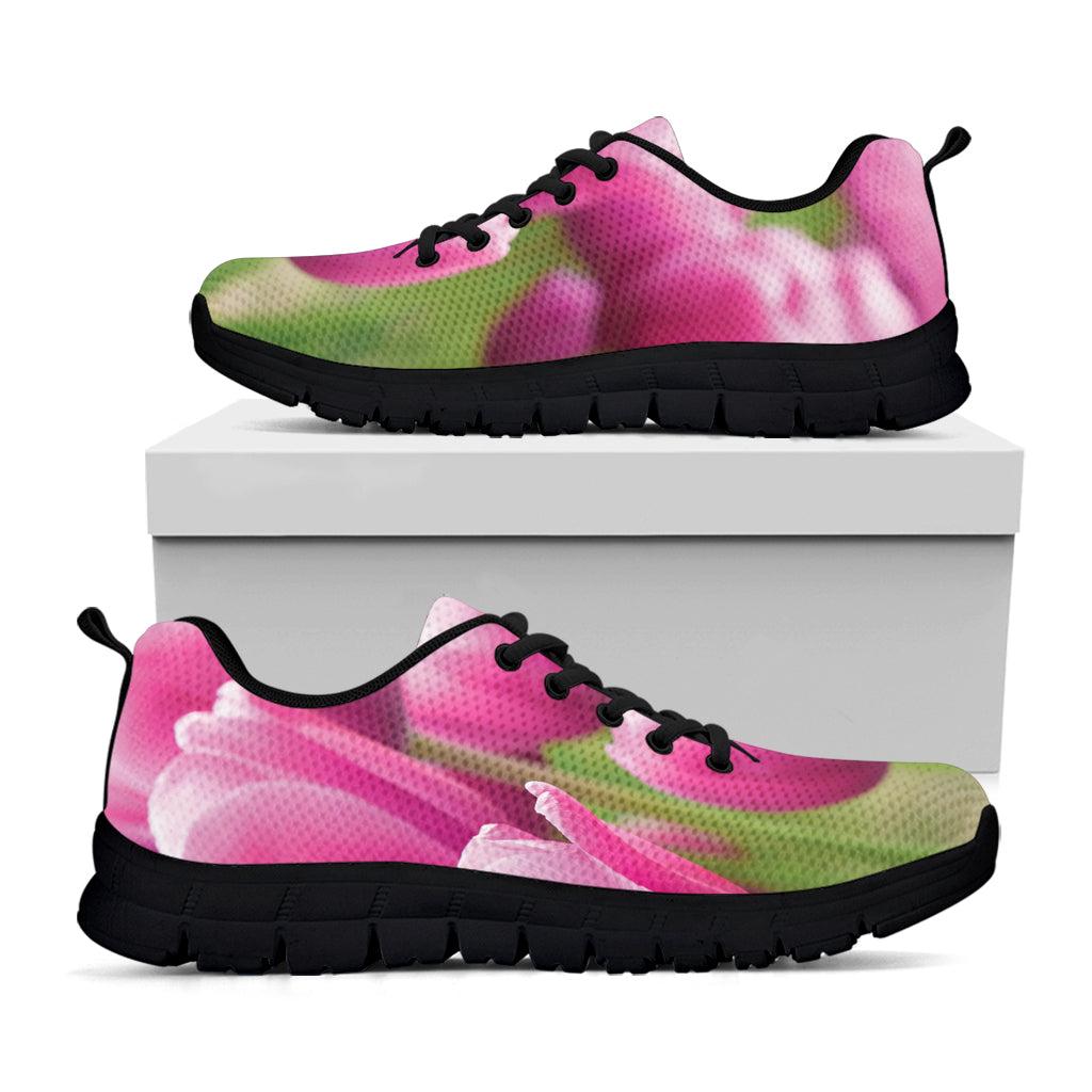 Pink Tulip Print Black Sneakers