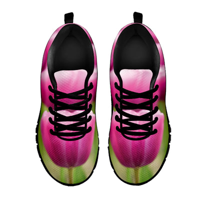 Pink Tulip Print Black Sneakers