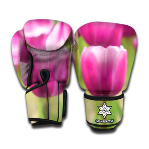 Pink Tulip Print Boxing Gloves