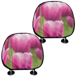 Pink Tulip Print Car Headrest Covers