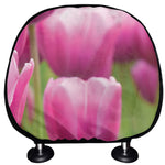 Pink Tulip Print Car Headrest Covers