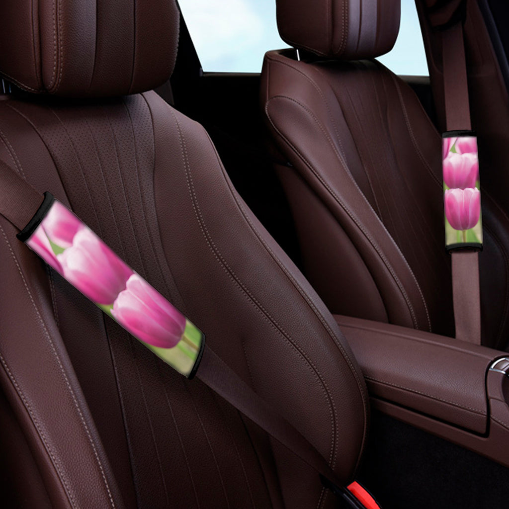 Pink Tulip Print Car Seat Belt Covers