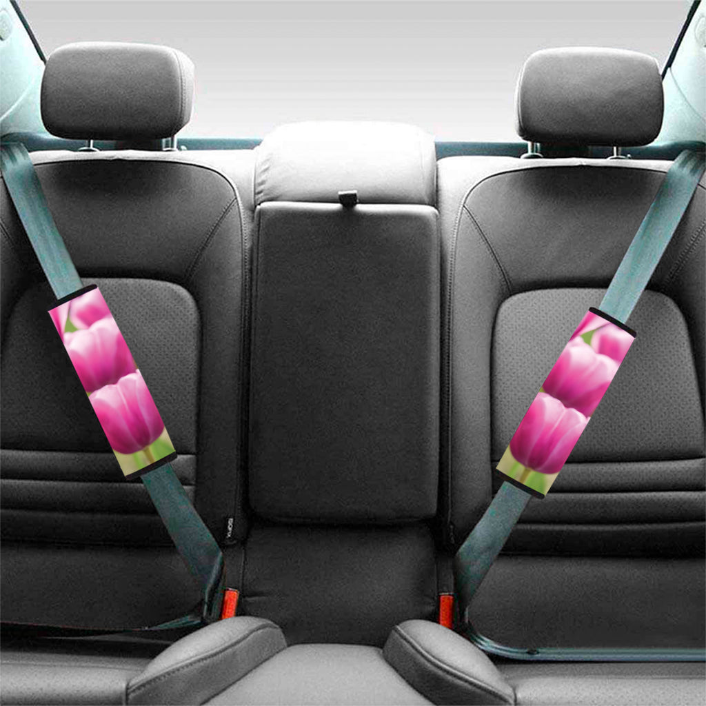 Pink Tulip Print Car Seat Belt Covers