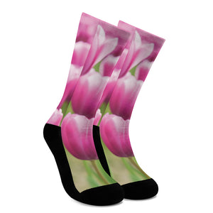 Pink Tulip Print Crew Socks