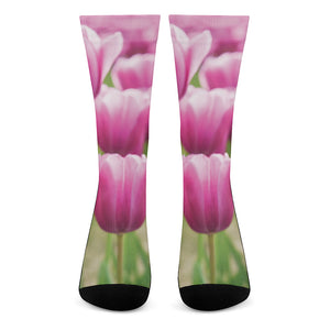 Pink Tulip Print Crew Socks