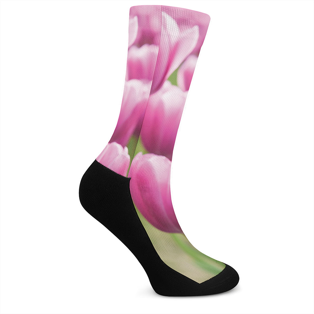 Pink Tulip Print Crew Socks