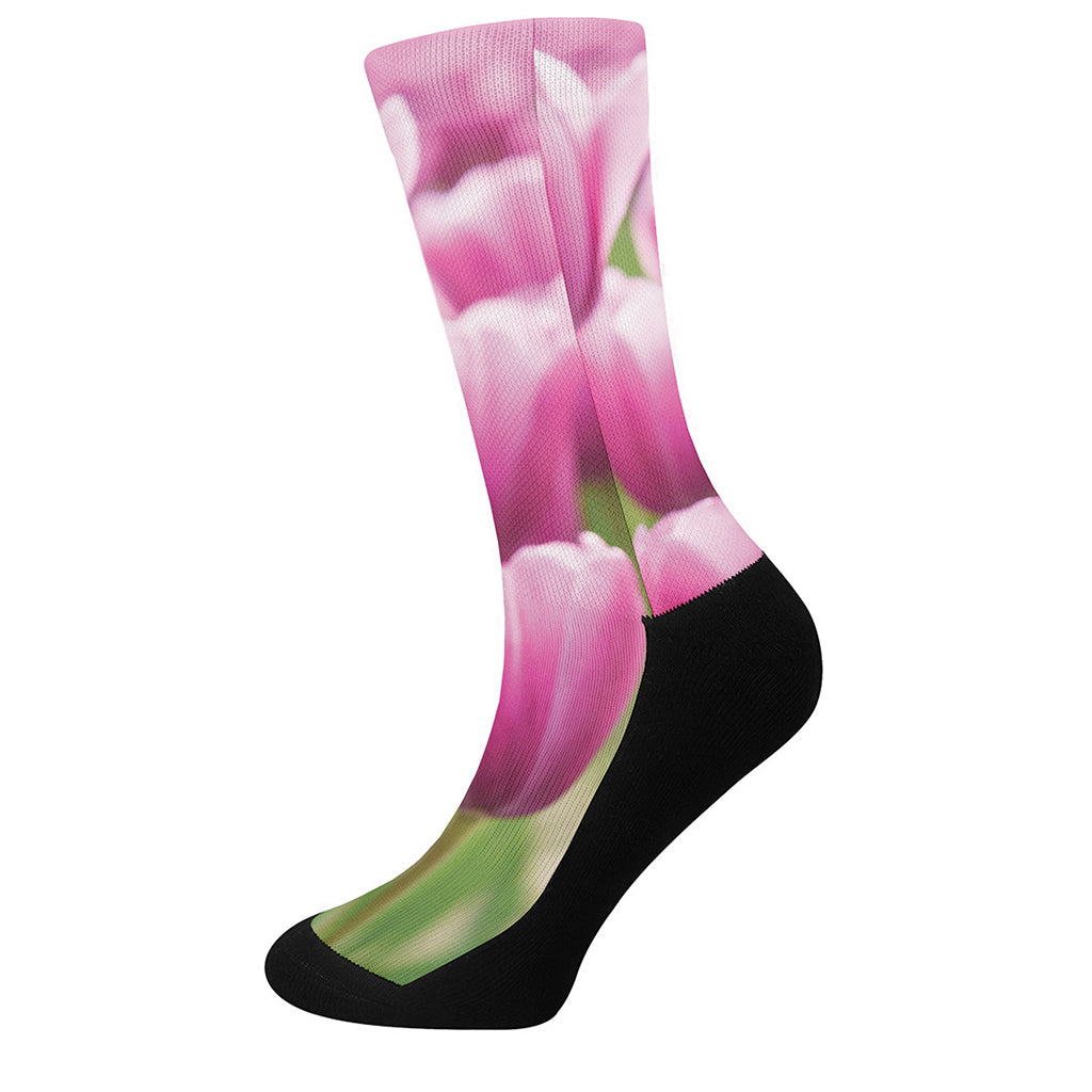 Pink Tulip Print Crew Socks