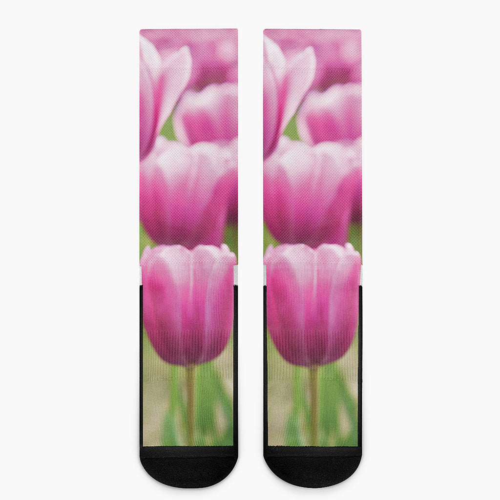 Pink Tulip Print Crew Socks