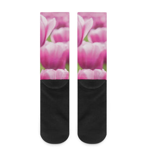 Pink Tulip Print Crew Socks