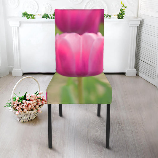 Pink Tulip Print Dining Chair Slipcover