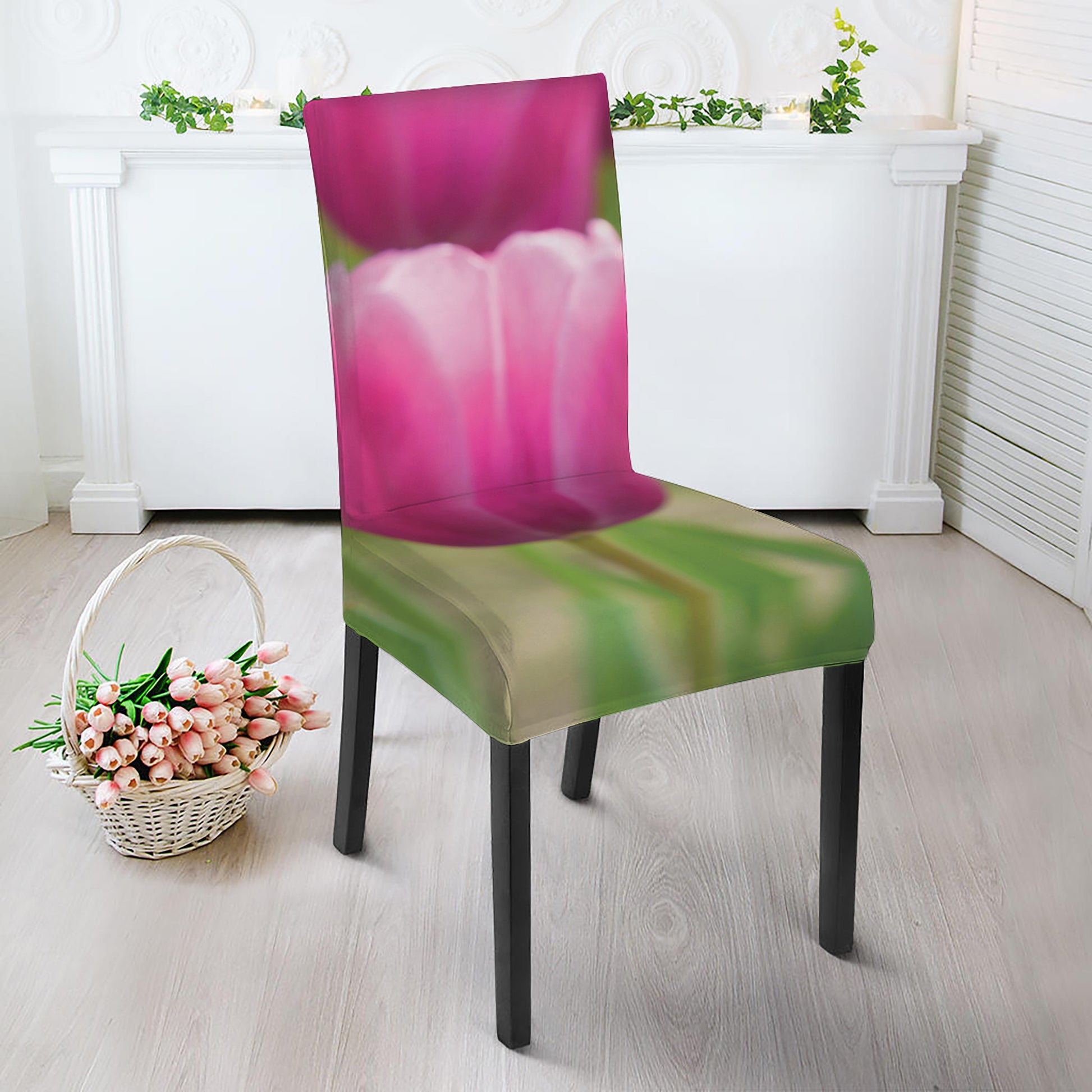 Pink Tulip Print Dining Chair Slipcover
