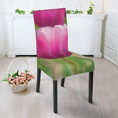 Pink Tulip Print Dining Chair Slipcover