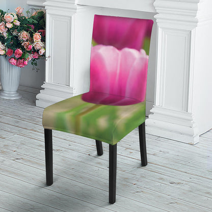 Pink Tulip Print Dining Chair Slipcover
