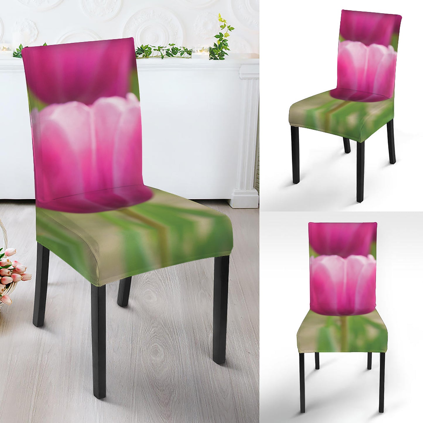 Pink Tulip Print Dining Chair Slipcover