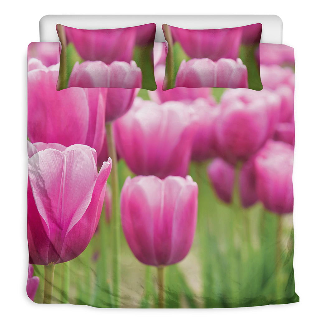 Pink Tulip Print Duvet Cover Bedding Set
