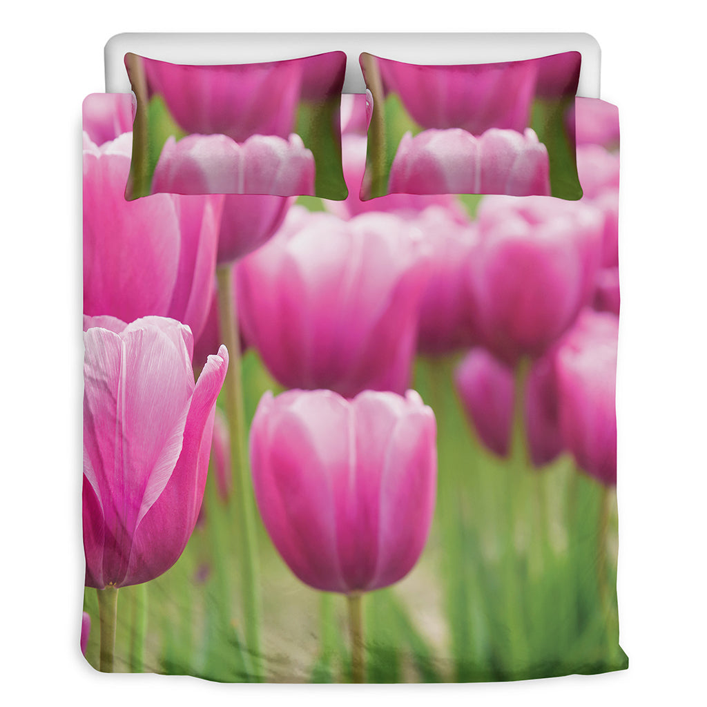 Pink Tulip Print Duvet Cover Bedding Set