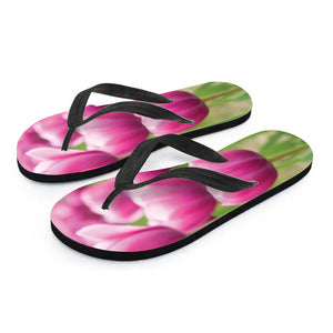 Pink Tulip Print Flip Flops