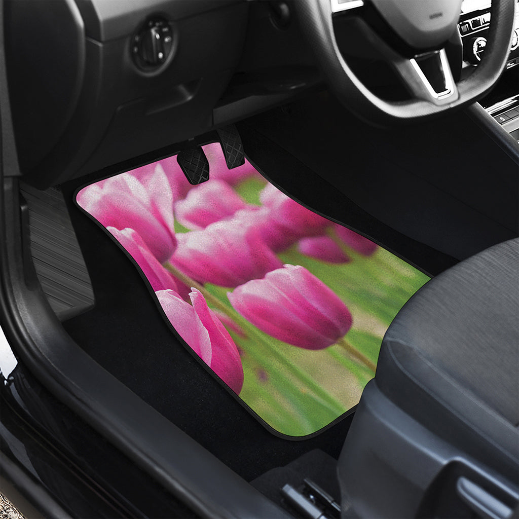 Pink Tulip Print Front and Back Car Floor Mats